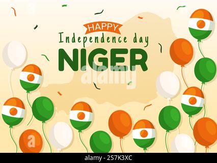 Illustrazione vettoriale del giorno della Repubblica del Niger felice con bandiera di ondulazione e festa pubblica del paese in Cartoon modelli di fondo disegnati a mano della pagina di destinazione Illustrazione Vettoriale