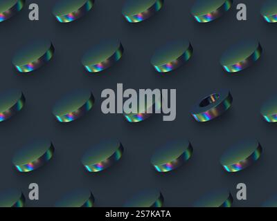 Sfondo vettoriale astratto con tubi e cilindri primitivi 3d. Forme geometriche in colori scuri e iridescenti. Sfondo vettore astratto. Illustrazione Vettoriale