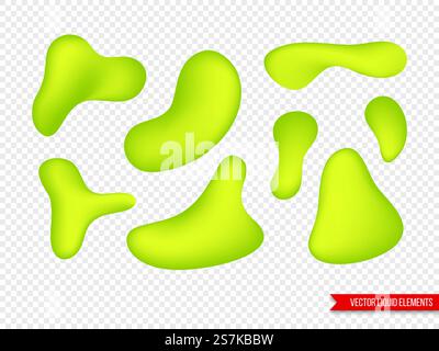 Set di elementi liquidi per poster, schede, presentazioni, volantini e design delle copertine. Forme sfumate di colore verde chiaro. Isolato su sfondo trasparente. Illustrazione vettoriale. Set di elementi liquidi per poster, schede, presentazioni, volantini e design delle copertine. Forme sfumate di colore verde chiaro. Isolato su sfondo trasparente, illustrazione vettoriale. Illustrazione Vettoriale