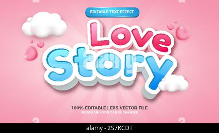 effetto testo modificabile della storia d'amore stile fumetto 3d. Illustrazione Vettoriale