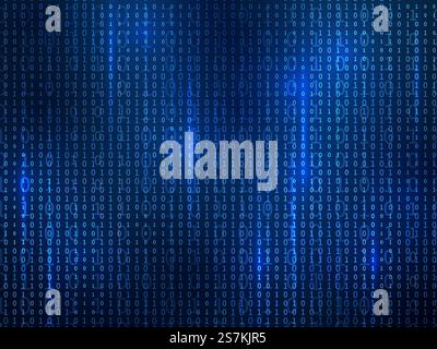 Codice binario. Codice matrice computer che cade cifre numeri casuali. Codice hacker, estrazione criptovaluta futuristica programmazione vettoriale ciberspazio background di crittografia. Codice binario. Codice matrice computer che cade cifre numeri casuali. Codice hacker, estrazione di criptovalute futuristico background di vettori ciberspaziali Illustrazione Vettoriale