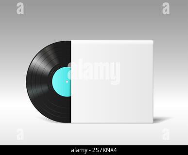 Mockup di dischi in vinile realistico in copertina vuota isolata su sfondo bianco. Long play musicale retrò in scatola di carta modello bianca. illustrazione vettoriale 3d. Mockup di dischi in vinile realistico in copertina vuota isolata su sfondo bianco Illustrazione Vettoriale