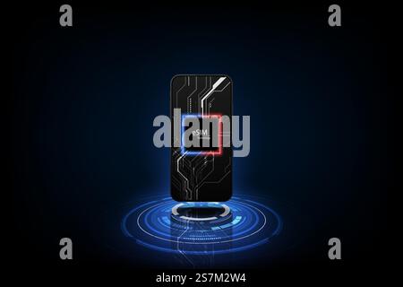 Segnale chip scheda eSIM. Concetto di SIM integrata. Nuova tecnologia di comunicazione mobile e illustrazione vettoriale della scheda a circuiti stampati di background del processore Illustrazione Vettoriale