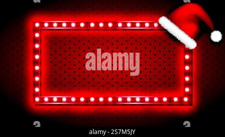 Insegna di Natale rétro con cappello di babbo natale su sfondo rosso Illustrazione Vettoriale
