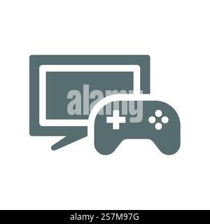 Icona vettoriale di videogiochi, videogiochi e videogiochi. Schermo TV o computer e joystick. Illustrazione Vettoriale