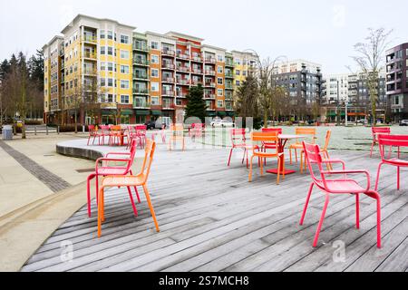 Redmond, Washington, Stati Uniti - 18 gennaio 2025; Downtown Park a Redmond, Washington, nella gelida mattina d'inverno Foto Stock