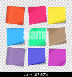 Set di fogli di carta per note di colori diversi Illustrazione Vettoriale