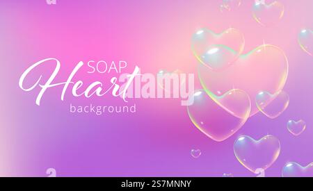 Sfondo delicato con bolle di sapone a forma di cuore color arcobaleno per San Valentino. Vettore. Sfondo delicato con bolle di sapone a forma di cuore color arcobaleno per San Valentino. Illustrazione vettoriale Illustrazione Vettoriale
