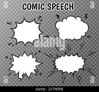 Collezione di fumetti di fumetti su sfondo trasparente. Illustrazione Vettoriale
