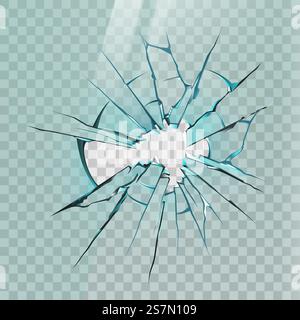 Vetro rotto. Crepe realistiche su finestra, ghiaccio o specchio con frammenti e buchi appuntiti. Effetto schermo distrutto, mockup vettoriale in vetro frantumato. Vetro per illustrazione, vandalismo frantumato, testurizzato. Vetro rotto. Crepe realistiche su finestra, ghiaccio o specchio con frammenti e buchi appuntiti. Effetto schermo distrutto, mockup vettoriale di pareti in vetro frantumato Illustrazione Vettoriale