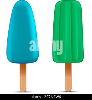 Set di palline ghiacciate fatte in casa, icona realistica del gelato succoso. vettore. Set di luccicanti e realistici gelati fatti in casa, icona vettoriale del gelato succoso Illustrazione Vettoriale