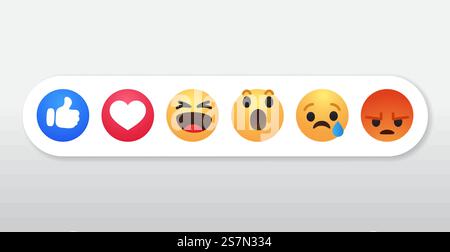 Icone a forma di cuore e varie emoticon sui social media Illustrazione Vettoriale