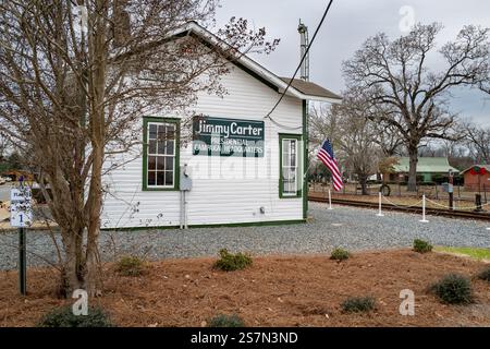 Deposito ferroviario su Main Street dove il presidente Jimmy Carter aveva il quartier generale della sua campagna. Il deposito ora ha una mostra museale. Foto Stock
