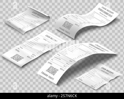 Fattura ricevute isometriche. Stampa della ricevuta di fatturazione, delle fatture di pagamento e degli assegni bancari finanziari. Transazione finanziaria digitale, dati statistici bancari di pagamento. Set di segnali vettoriali 3d realistici isolati. Fattura ricevute isometriche. La ricevuta di fatturazione stampata, le fatture di pagamento e gli assegni bancari finanziari stampano un set vettoriale 3d realistico isolato Illustrazione Vettoriale