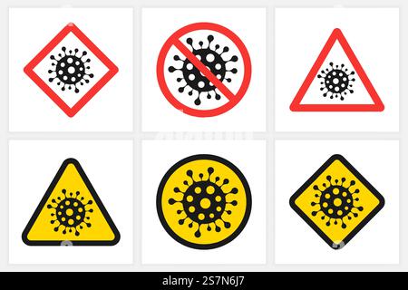 Ferma il Coronavirus con diversi cartelli Illustrazione Vettoriale