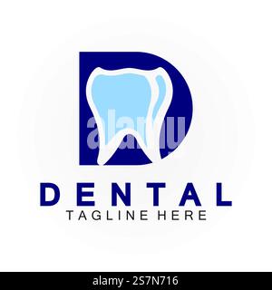 Lettera D iniziale con icona dentale a forma di logo vettoriale disegno illustrazione adatto per la salute dentale, clinica dentista, cure dentali. Illustrazione Vettoriale