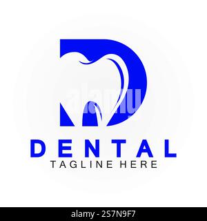 Lettera D iniziale con icona dentale a forma di logo vettoriale disegno illustrazione adatto per la salute dentale, clinica dentista, cure dentali. Illustrazione Vettoriale