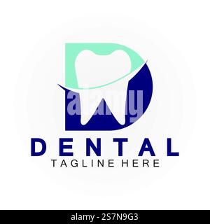 Lettera D iniziale con icona dentale a forma di logo vettoriale disegno illustrazione adatto per la salute dentale, clinica dentista, cure dentali. Illustrazione Vettoriale