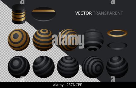 Gruppo di sfere vettoriali e sfere su uno sfondo trasparente Illustrazione Vettoriale