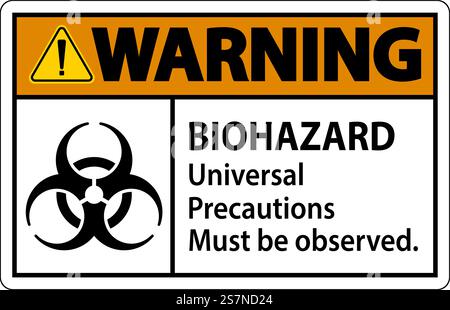 Etichetta di avvertenza per rischi biologici è necessario rispettare le precauzioni universali relative ai rischi biologici Illustrazione Vettoriale