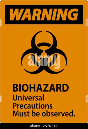 Etichetta di avvertenza per rischi biologici è necessario rispettare le precauzioni universali relative ai rischi biologici Illustrazione Vettoriale