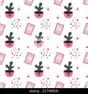 Il motivo senza cuciture di San Valentino con elementi d'amore Illustrazione Vettoriale