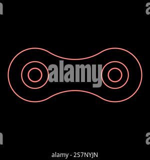 Ruota di ricambio per riparazione biciclette a catena al neon, immagine vettoriale colore rosso motocicletta, luce piatta. Ruota di ricambio per riparazione biciclette a catena neon, immagine vettoriale colore rosso motocicletta, stile piatto Illustrazione Vettoriale