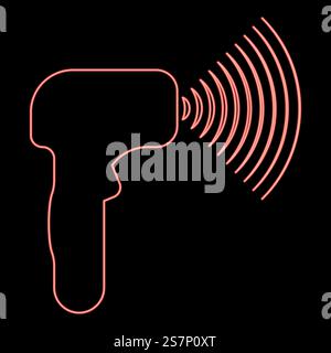 Emettitore al neon di onde termometro manuale a pistola elettronica fronte dispositivo a infrarossi per la misurazione della temperatura senza contatto digitale con vettore di colore rosso immagine immagine piatta. Emettitore al neon di onde termometro manuale a pistola elettronica fronte dispositivo a infrarossi per la misurazione della temperatura senza contatto digitale vettoriale di colore rosso senza contatto immagine piatta Illustrazione Vettoriale