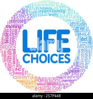 Life Choices illustrazione vettoriale concettuale Word cloud isolata su sfondo bianco. Illustrazione Vettoriale