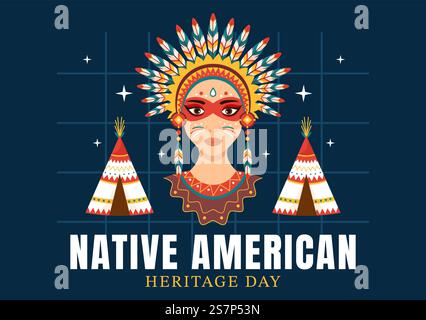 Illustrazione vettoriale della giornata del patrimonio nativo americano con Celebrate America Indian Culture Annual in United States to Contributions background Illustrazione Vettoriale