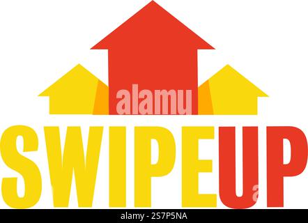 Attirando l'attenzione di abbonati e follower, scorrere l'icona verso l'alto con frecce e testo. Annunci e marketing per telefoni cellulari, branding di negozi e negozi, mercato. Immagine vettoriale in stile piatto. Scorrere l'icona verso l'alto con le frecce e il vettore pubblicitario Illustrazione Vettoriale