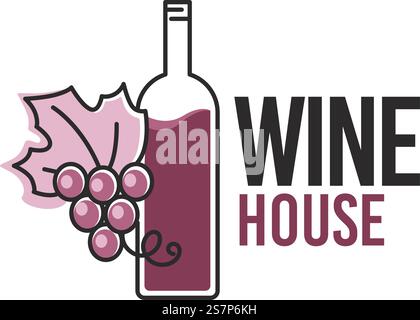 Bere e degustare bevande alcoliche da uva, prodotti gustosi isolati dall'azienda agricola. Bottiglia con ramo di frutta fresca. Produzione e marketing fatti in casa. Immagine vettoriale in stile piatto. Vino della casa che beve bevande alcoliche da uva Illustrazione Vettoriale