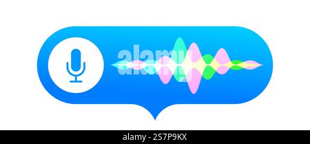 Messaggio vocale, chat audio e registrazione bolla di riproduzione, interfaccia di riproduzione di messaggi vettoriali. Icona del messaggio vocale del pulsante del microfono e onda sonora della registrazione Ascolta Illustrazione Vettoriale