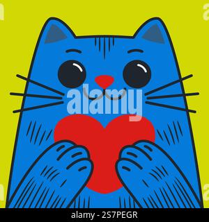 Un gatto carino tiene il cuore nelle zampe. Concetto di San Valentino EPS10 Illustrazione Vettoriale
