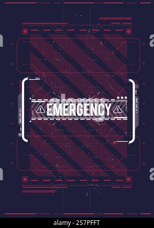 Interfaccia rossa del vettore di attenzione HUD pericolo e allarme. Emergenza. Layout concettuale con elementi HUD per stampa e Web. Lettere con elementi futuristici dell'interfaccia utente. Illustrazione Vettoriale