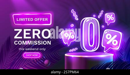 Nessuna commissione, offerta limitata, zero percento. Promozione cartello. Illustrazione vettoriale. Nessuna commissione, offerta limitata, zero percento. Promozione cartello. Vettore Illustrazione Vettoriale