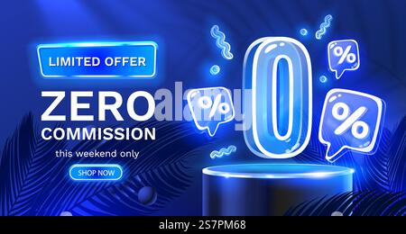 Nessuna commissione, offerta limitata, zero percento. Promozione cartello. Illustrazione vettoriale. Nessuna commissione, offerta limitata, zero percento. Promozione cartello. Vettore Illustrazione Vettoriale