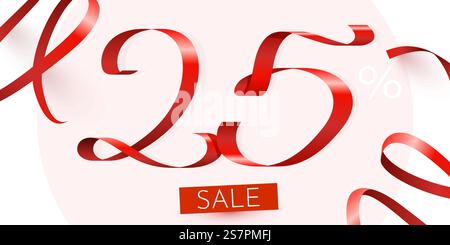 Sconto del 25%. Sconto sulla composizione creativa. Mega saldi. Illustrazione vettoriale. Sconto del 25%. Sconto sulla composizione creativa. Mega saldi. Illustrazione Vettoriale