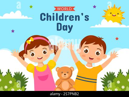 Illustrazione dei modelli disegnati a mano per lo sfondo dei social media del giorno dei bambini&rsquo Illustrazione Vettoriale