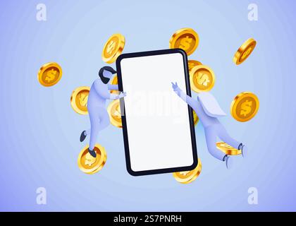 Concetto di pagamento online con telefono, monete e piccole persone in giro. Affari e soldi. Guadagni online. Illustrazione vettoriale. Concetto di pagamento online con telefono, monete e piccole persone in giro. Affari e soldi. Guadagni online. Illustrazione Vettoriale
