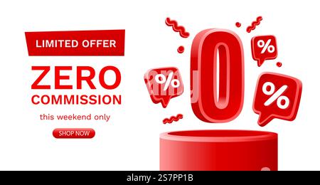 Nessuna commissione, offerta limitata, zero percento. Promozione cartello. Illustrazione vettoriale. Nessuna commissione, offerta limitata, zero percento. Promozione cartello. Vettore Illustrazione Vettoriale