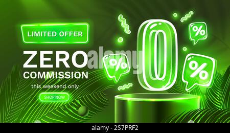 Nessuna commissione, offerta limitata, zero percento. Promozione cartello. Illustrazione vettoriale. Nessuna commissione, offerta limitata, zero percento. Promozione cartello. Vettore Illustrazione Vettoriale