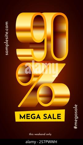 Sconto del 90%. Sconto sulla composizione creativa. Mega sale o simbolo bonus del 90%. Illustrazione vettoriale. Sconto del 90%. Sconto sulla composizione creativa. Mega sale o simbolo bonus del 90%. Illustrazione Vettoriale