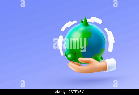 Pianeta in mano umana, terra verde ecologica. Illustrazione vettoriale. Pianeta in mano umana, terra verde ecologica. Vettore Illustrazione Vettoriale