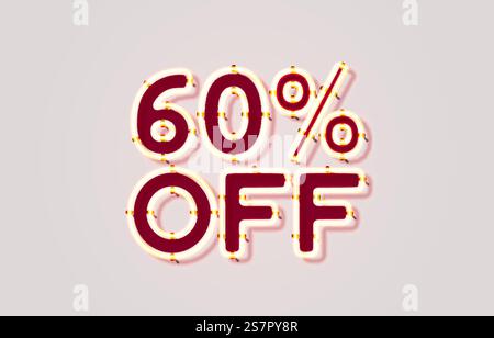 Banner neon 60 in vendita. Promozione cartello. Illustrazione vettoriale. Banner neon 60 in vendita. Promozione cartello. Vettore Illustrazione Vettoriale