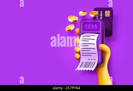 Controllare il servizio di smartphone, la vendita di documenti cartacei, lo striscione finanziario. Illustrazione vettoriale. Controllare il servizio di smartphone, la vendita di documenti cartacei, lo striscione finanziario. Vettore Illustrazione Vettoriale