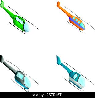 Le icone degli elicotteri impostano il vettore dei cartoni animati. Elicottero civile e militare. Velivolo rotabile, trasporto aereo. Le icone degli elicotteri impostano il vettore dei cartoni animati. Elicottero civile e militare Illustrazione Vettoriale