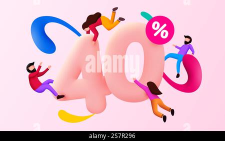 Mega saldi. sconto del 40%. Offerta speciale background con persone volanti. Poster o banner promozionale. Illustrazione vettoriale. Mega saldi. sconto del 40%. Offerta speciale background con persone volanti. Poster o banner promozionale. Illustrazione Vettoriale