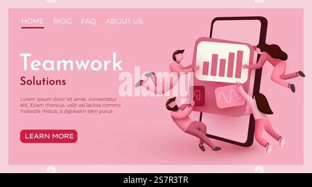 Piccole persone che volano intorno allo smartphone con soluzioni aziendali o elementi di esperienza utente che lavorano insieme. Concetto di lavoro di squadra. Illustrazione vettoriale. Piccole persone che volano intorno allo smartphone con soluzioni aziendali o elementi di esperienza utente che lavorano insieme. Concetto di lavoro di squadra. Illustrazione Vettoriale