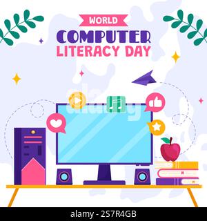 Giornata dell'alfabetizzazione informatica illustrazione social media cartone animato piatto modelli disegnati a mano sfondo Illustrazione Vettoriale